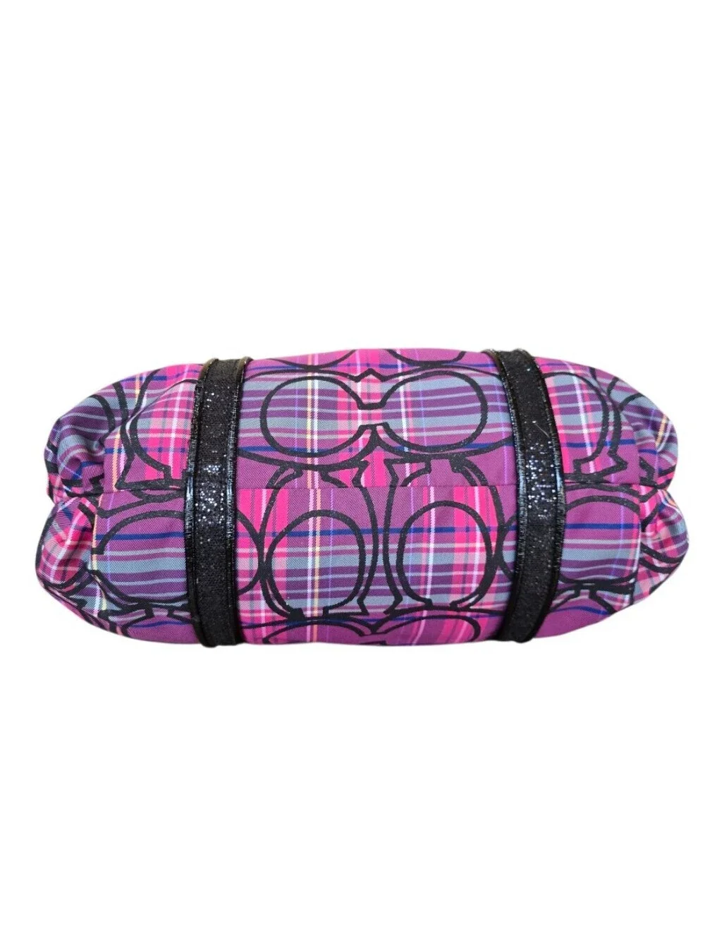 Coach Poppy Tartan Glam Purple Magenta Black Tote Bag And Wristlet   Set